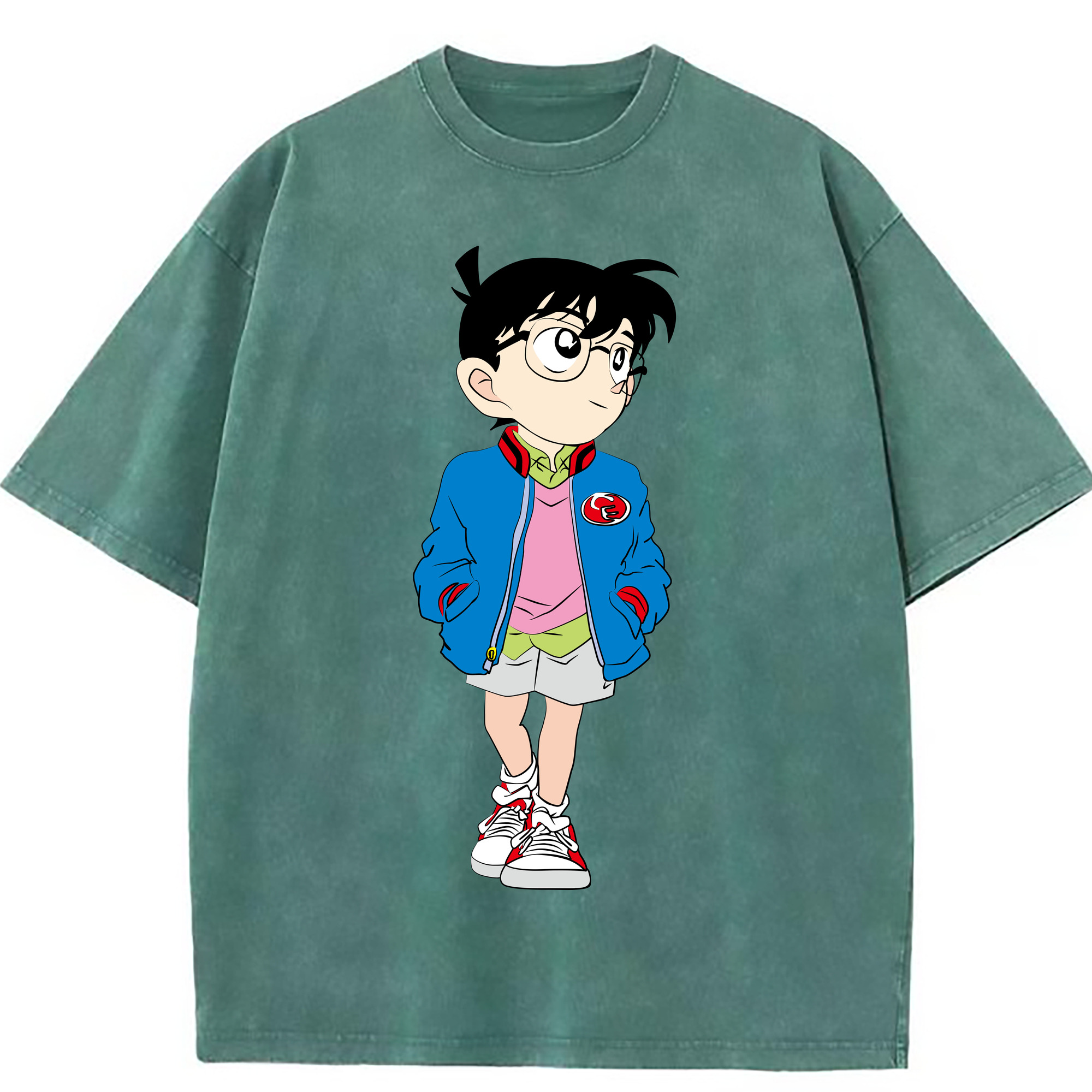 （画像用） 名探偵コナン 江戸川 コナン Detective Conan Conan Edogawa 綿100% ヴィンテージ風 半袖Tシャツ（フロントプリント）